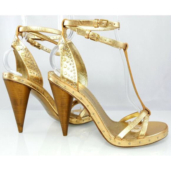 NEW $850 BURBERRY Hans Runway Studs T- Strap Leather Sandals Cone Heels 6.5 36.5 - Picture 9 of 16